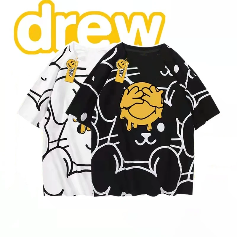 

Fashion Drew joint hello 2022 summer drew short-sleeved men's 3D printing little devil smiley face graffiti large size T-shirt