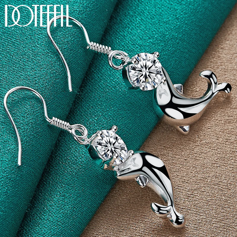

DOTEFFIL 925 Sterling Silver Dolphin AAA Zircon Drop Earrings For Women Engagement Wedding Birthday Gift Fashion Jewelry