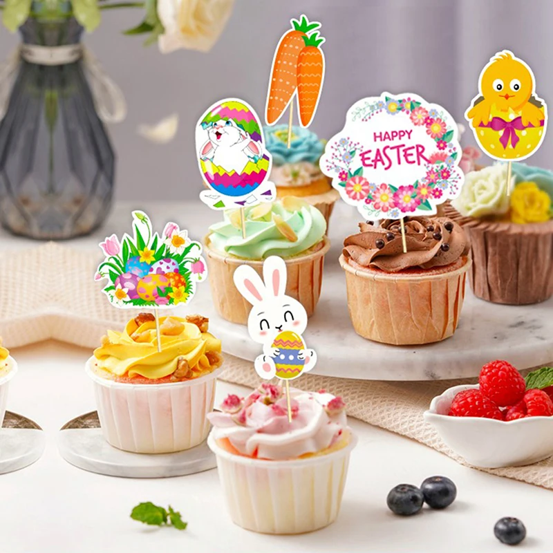 

Easter Bunny Long Ears Shaped Cupcake Cake Insert Toppers Picks Kids Party Decoration Supplies Cartoon Cake Insert Flag