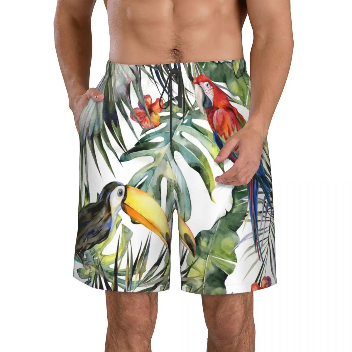 

Мужские пляжные шорты тропические джунгли, пляжные шорты с сетчатой подкладкой из полиэстера, пляжные шорты с карманами, летние спортивные ...