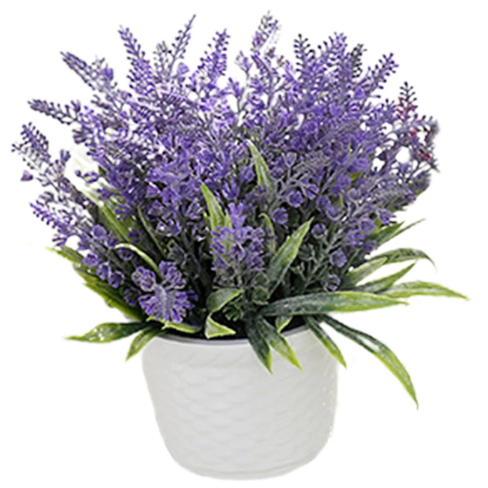 

Artificial Potted Lavender Flower Mini Fake Potted Flower Faux Plants Bonsai Decor Plastic Centerpiece Home Office Wedding