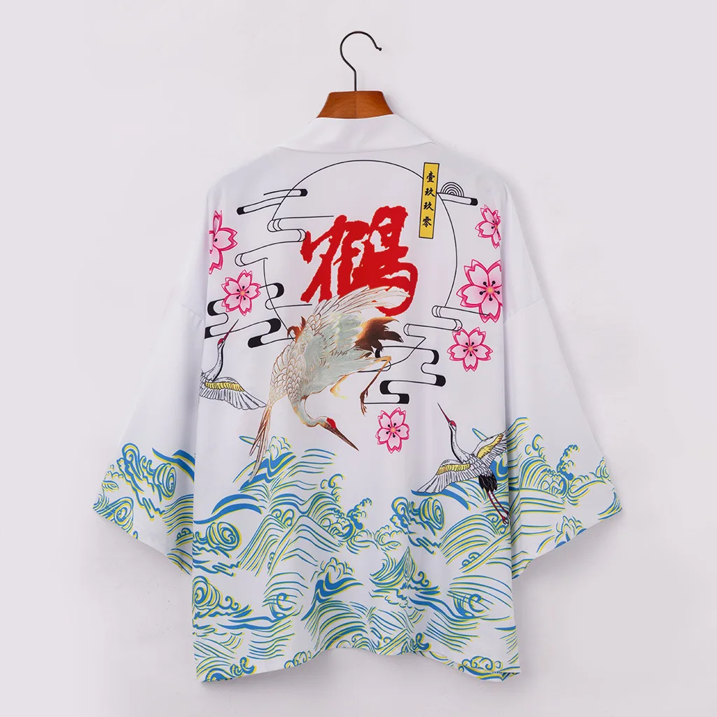 

Кимоно мужское в японском стиле, юката, кардиган с традиционным рисунком журавлей, тонкая белая уличная одежда для Karate