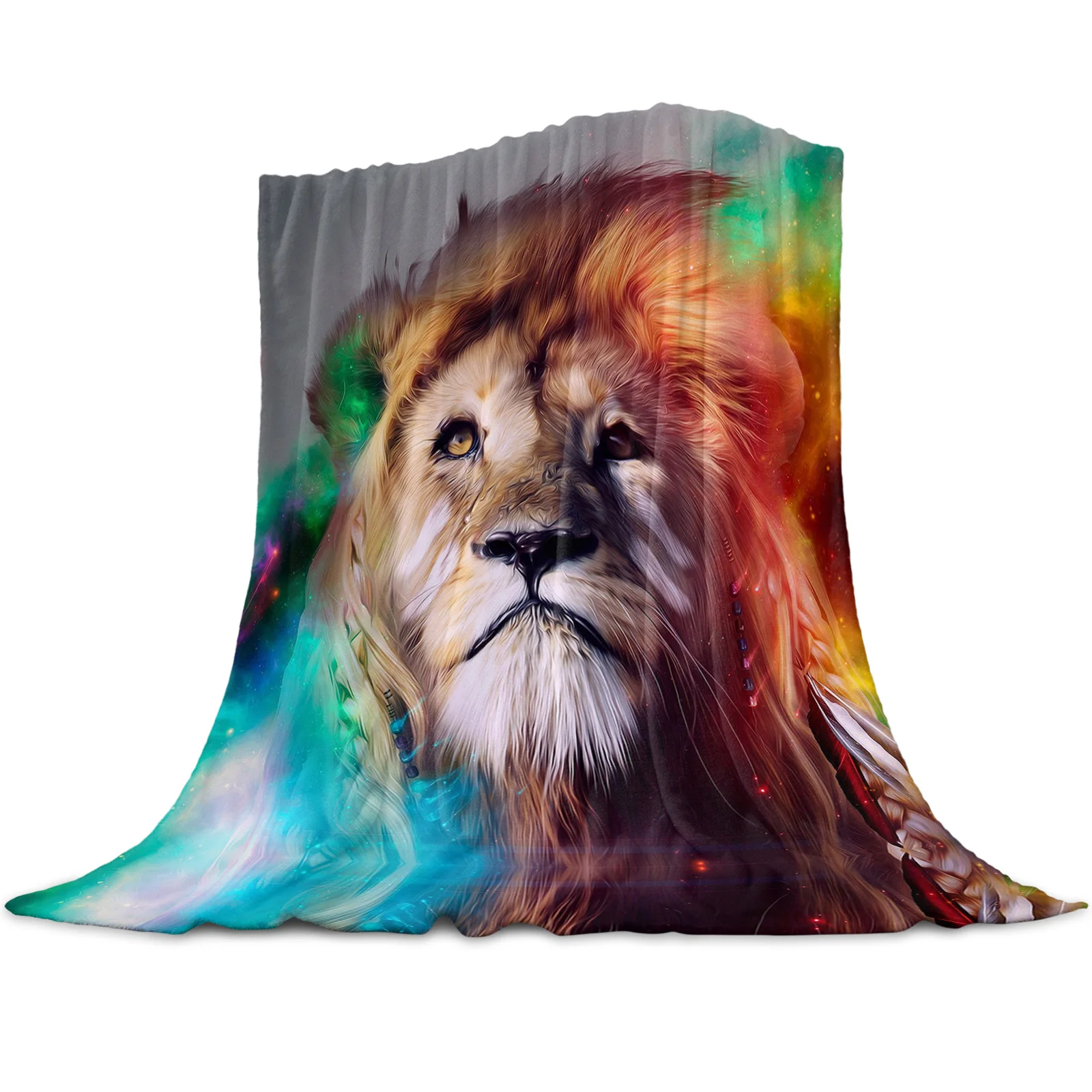 

Home Bedspread Decor Travel Queen King Size for Kids Adult Camping Lion Pattern Flannel Throw Blankets Animal Soft Warm Sofa Bed