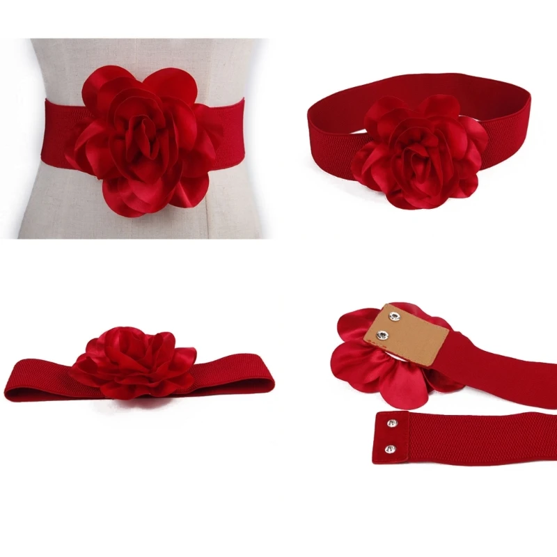 Flower Elastic Belt Flower Decorative Belt Wide Dress Waistband Stretchy Belt Flower Waist Belt For Dress Wide Belt