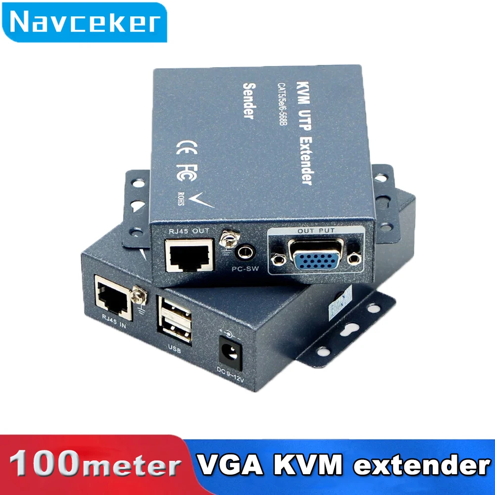 Квм-удлинитель VGA + стерео аудио + USB сигнала, суперкачество, 330 футов, кабель Cat5 Cat5e Cat6 RJ45, без потери задержки, передатчик VGA