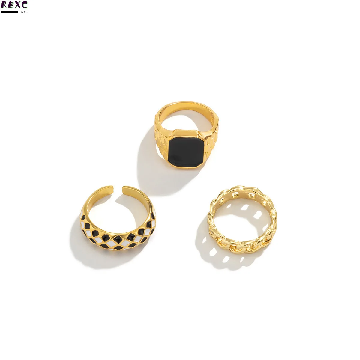 

RBXC Jewelry mix and match black and white checkerboard suit ring punk chain oil dripping hand ornament women