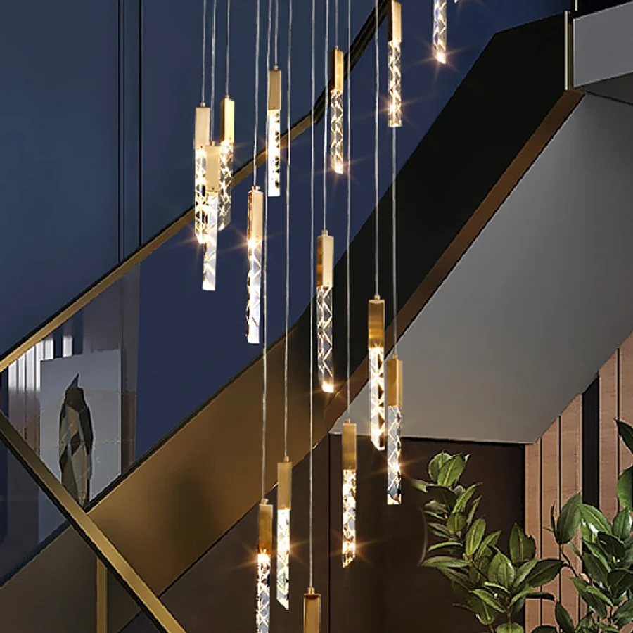 

Modern Crystal Pendant Light AC85-265V LED Indoor Lighting Design Loft Stair Spiral Dining Room Bedroom Fixture Creative Lamp