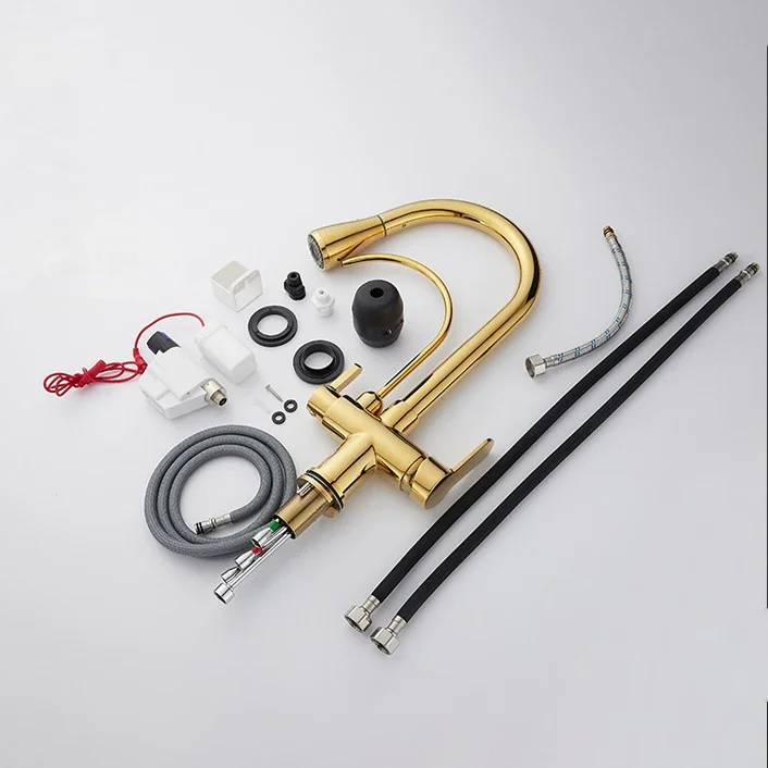 Кухонный смеситель с золотым сенсорным фильтром кухонный кран 3 отверстиями для