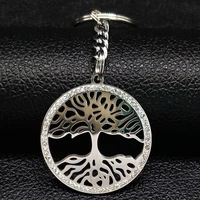 fashion crystal stainless steel keychains for women silver color tree of life keychain jewelry llaveros mujer k77397s08
