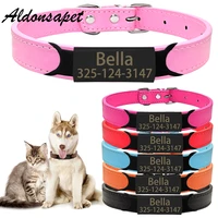 personalized nameplate cat dog collar custom engraved id name soft pu leather pet dog collars for puppy small medium large dogs