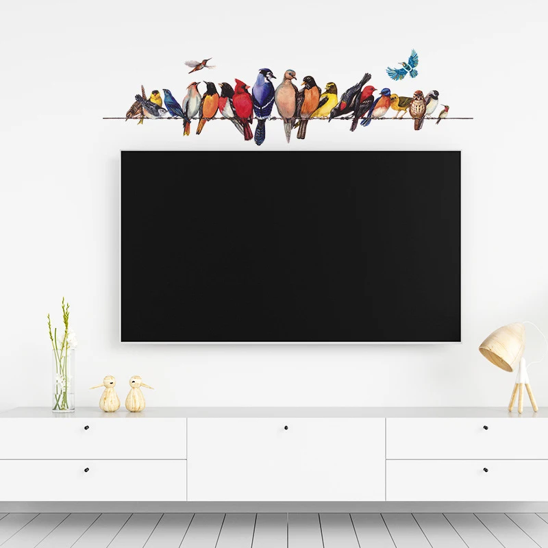 Cute Color Sparrow Birds Stand On Wire Wall Art Stickers For Baby Room Furniture Decal Children's Bedroom Door Decoration Murals |