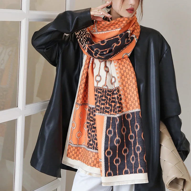 

2022 Letter Scarf Women Winter Cashmere Pashmina Shawls Wraps Luxury Brand Foulard Bufanda Female Thick Warm Blanket Stoles