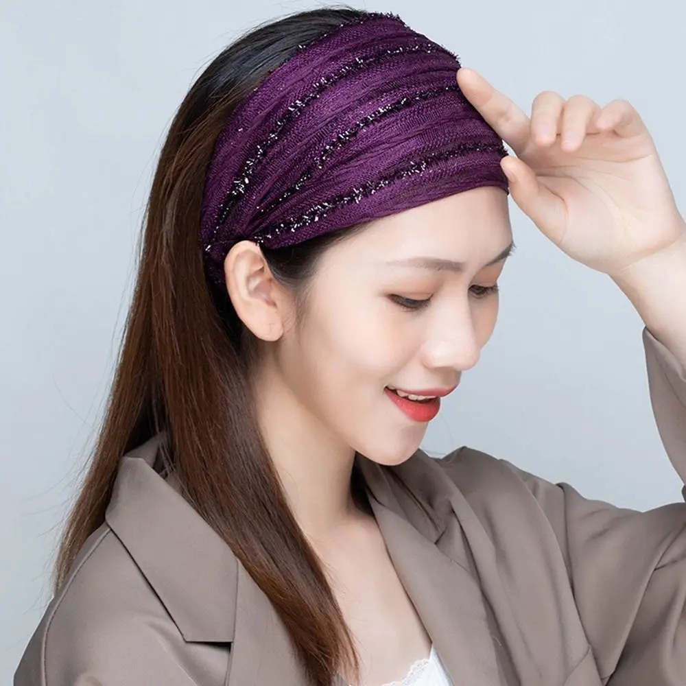 

Hair Hoop Shiny Cloth Non Slip Wide Brimmed Cover the White Hair Korean Headwear Women Headband Wide Hair Band Mesh Hairbands