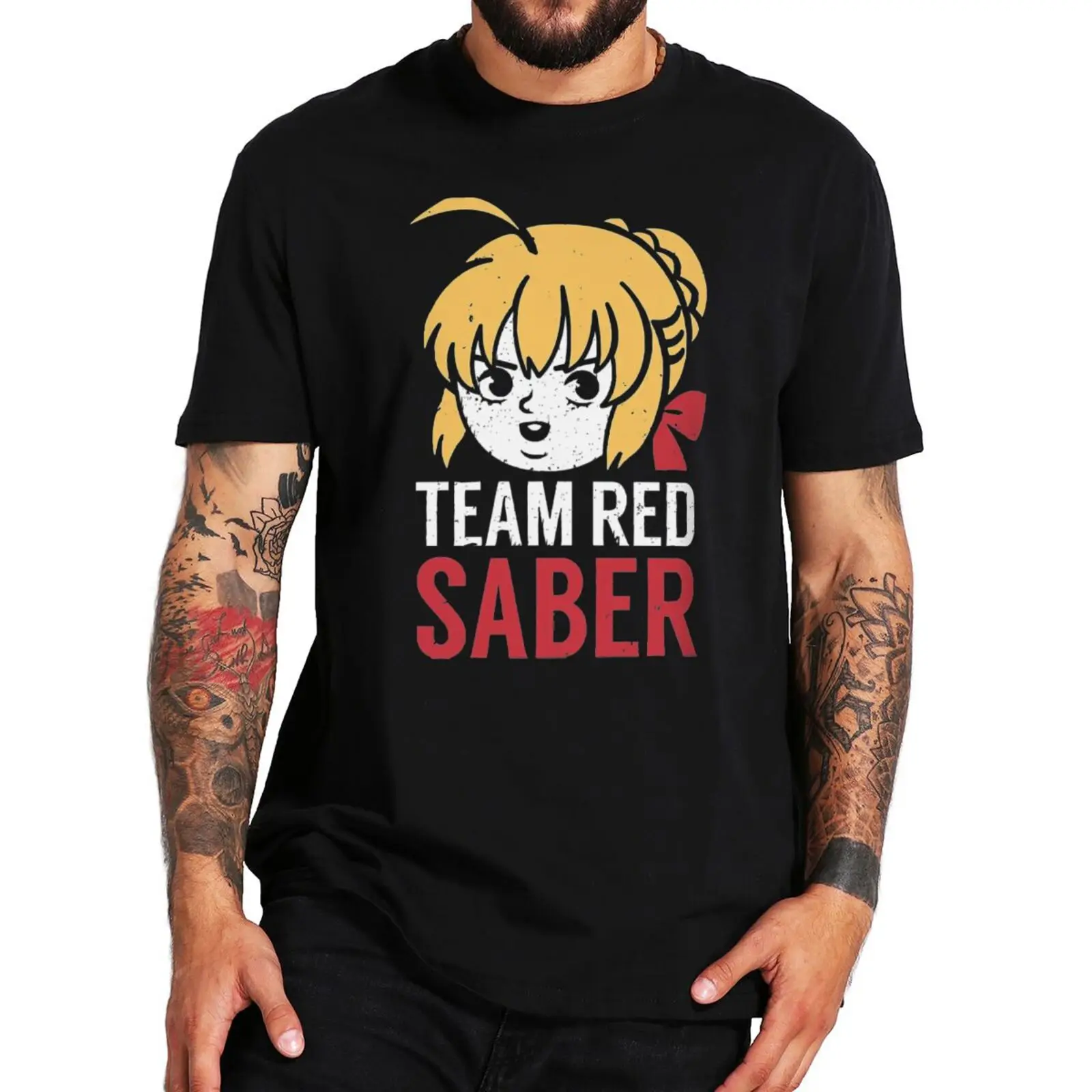 

Team Red Saber T Shirt Retro Anime Manga Fans Essential T-shirts Soft 100% Cotton Summer Premium Men's Clothing EU Size
