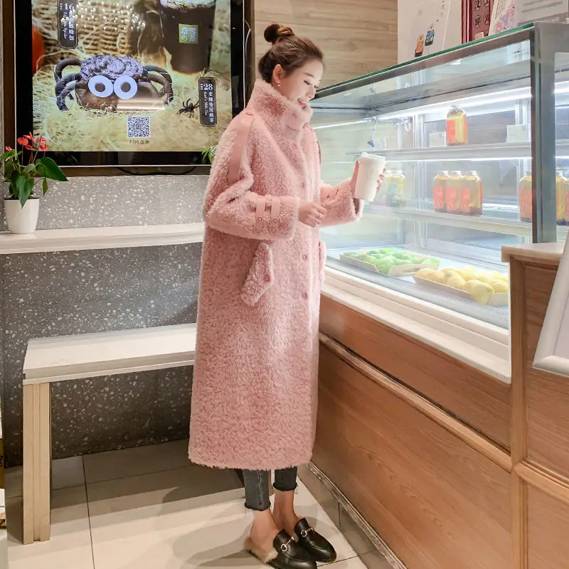 Real Fur Coat High Quality Womens Wool Coats Thicken Warm Elegant Loose Large Size Long Outerwear Winter Coat for Women E538