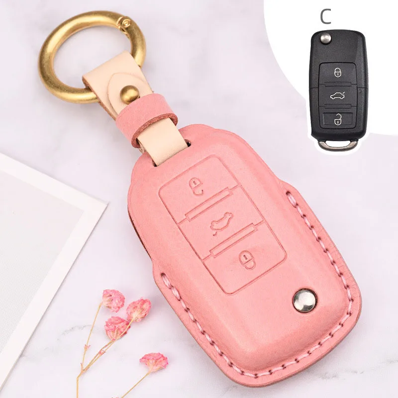 

Leather Car Key Case Fob Holder Cover for VW Polo Jetta Golf MK6 Tiguan Touareg 2 3 4 5 Button Key Case for Volkwagen Ring