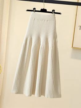 Long Skirts for Women Knitted Skirts Black A-Line Casual Mid-Calf High Waist Skirt Spring Elegant Fashion Clothes 2023 2