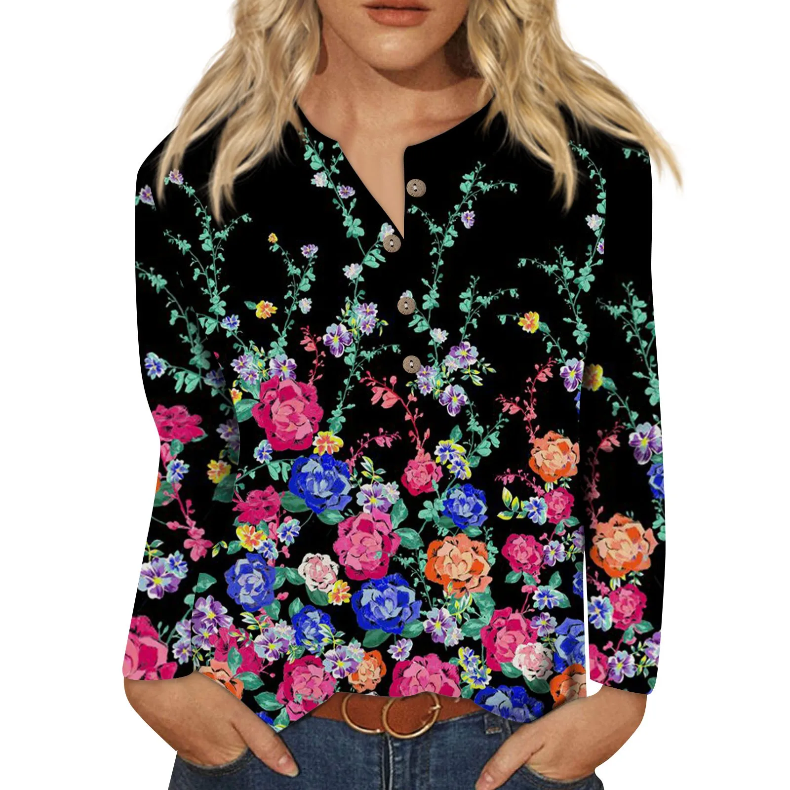 

Blouse For Women Skin-Friendly Colorful Floral Flower Printed Comfortable Fashion Simple Blouse Women'S Blouse Camisetas
