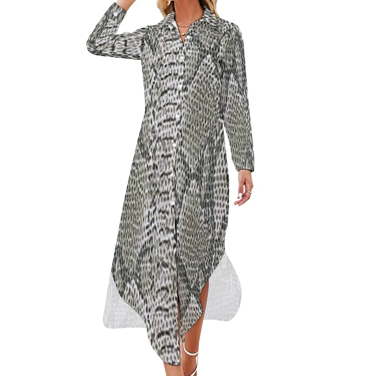 

Snakeskin Print Chiffon Dress Rattlesnake Skin Pretty Dresses Womens Long Sleeve Aesthetic V Neck Pattern Big Size Casual Dress