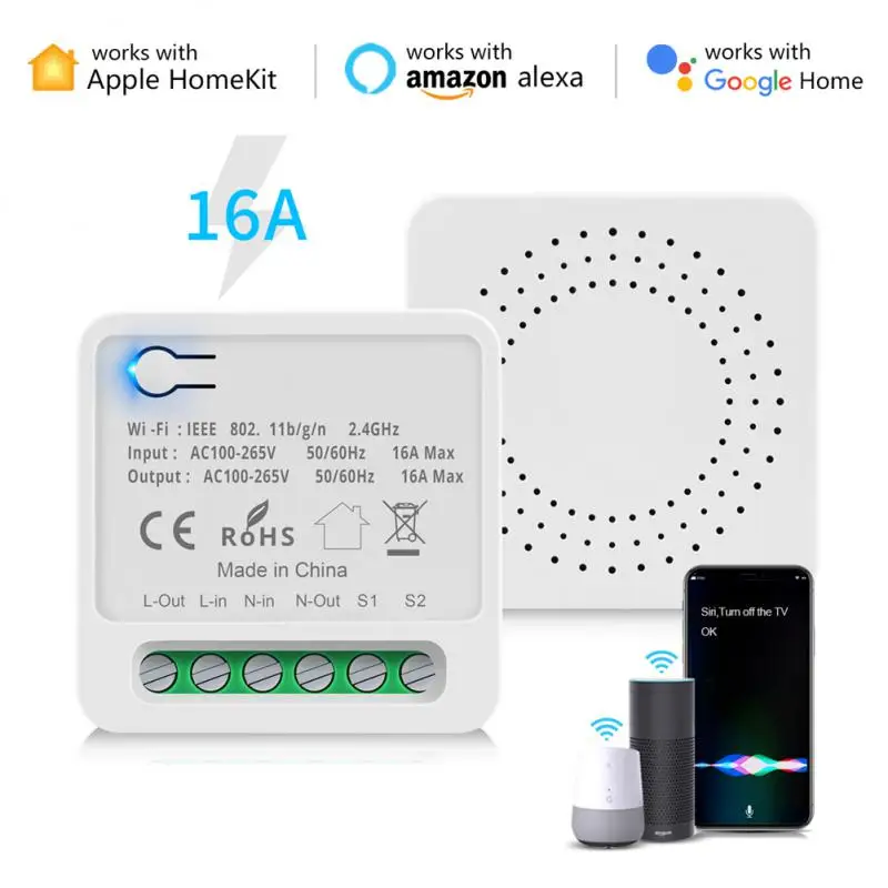 

CORUI 16A Homekit WiFi Mini Smart Switch 2-way Control Switch Smart Breaker Siri Voice CozyLife Work With Alexa Google Home