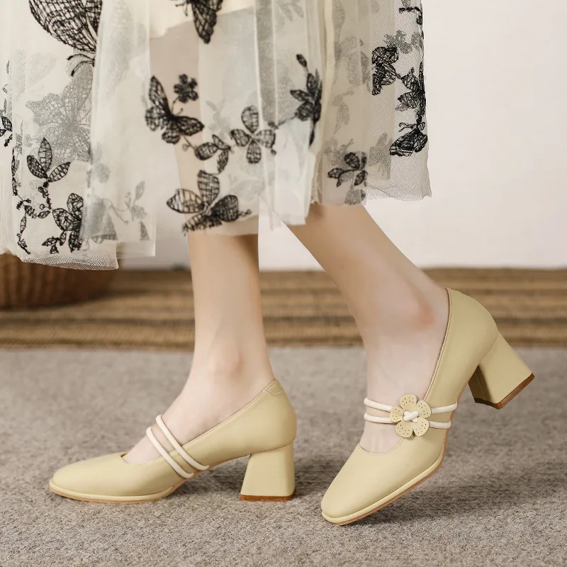 

Xiaohua Casual Professional High-heeled Shoes 2022 New Fashion Design Mary Jane Shoes Women Casual All-match Thick-heeled Pumps