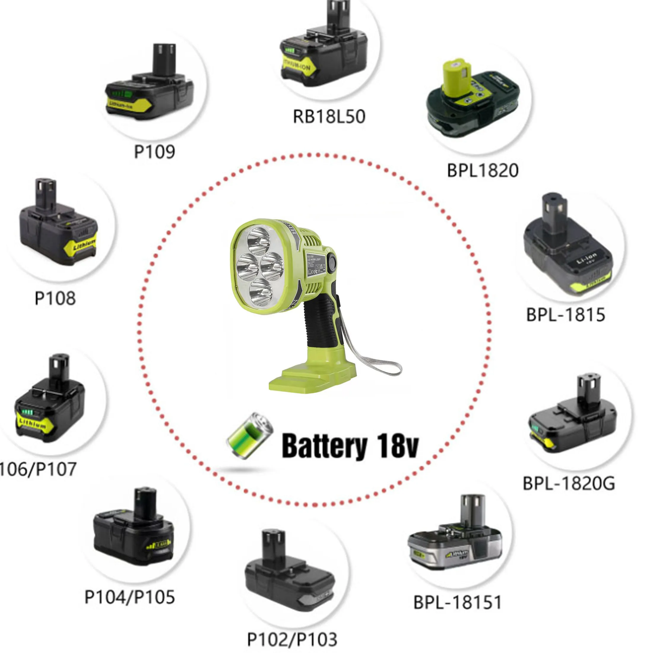 

Светодиодная лампа-вспышка 12 Вт для литий-ионного аккумулятора Ryobi, 18 в, P108, P107, P106, P105, для электроинструмента, светодиодный торная Светодиод...