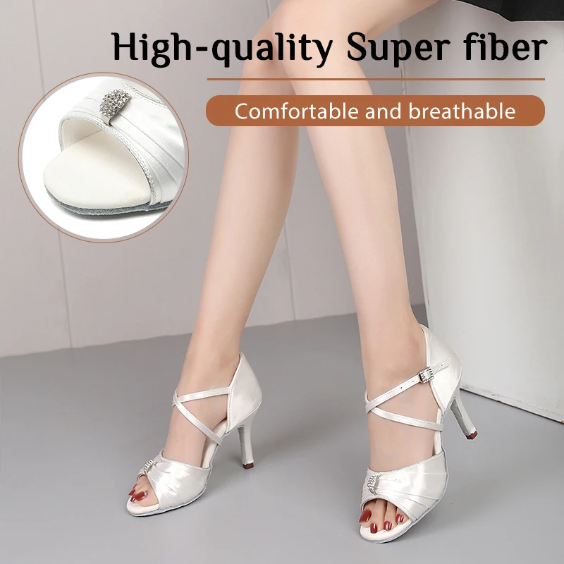 Women Silk  Latin Dance Shoes Women Ballroom Satin Soft Bottom Tango Ballroom Dance Shoes 5cm/7/8cm High Heels Shoes for Girls