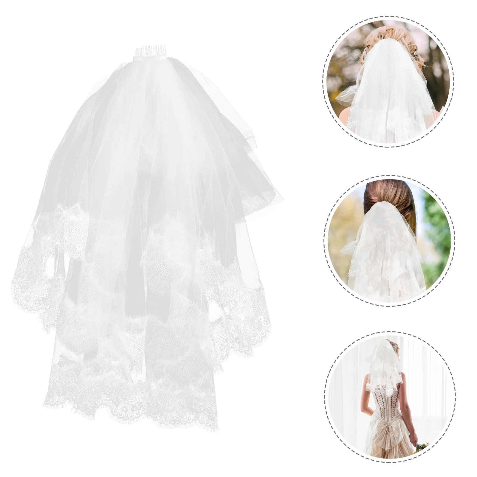 

Girl's First Communion Veils Ivory Lace Crown Veil Heardress Flower Two Layers Hair Accessory