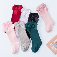 baby infants kids toddlers girls boys knee high socks tights leg warmer ribbon bow solid cotton stretch cute lovely 0 7 y