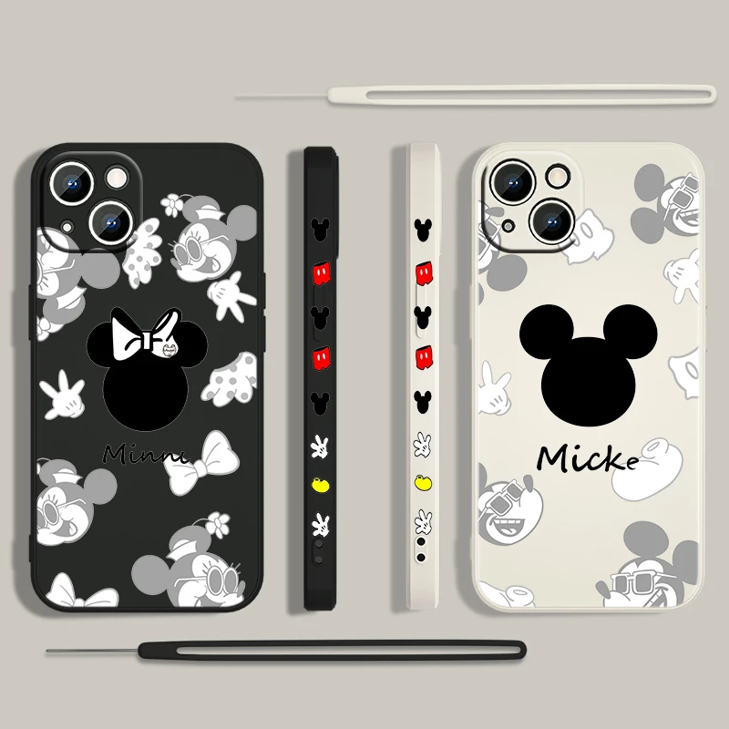 

Mickey Mouse Cute For Apple iPhone 13 12 Mini 11 Pro XS MAX XR X 8 7 6S SE Plus Liquid Left Rope Phone Case Cover Capa Coque