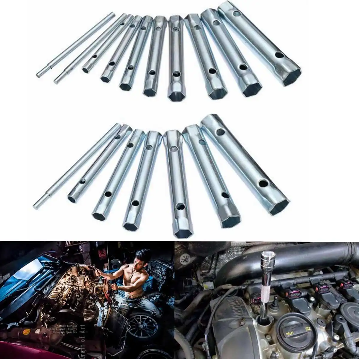 

8-19mm 6-22mm 6PC/10PC Metric Tubular Box Wrench Set Tube Bar Spark-Plug Spanner Steel Double Ended for Automotive Plumb Repair