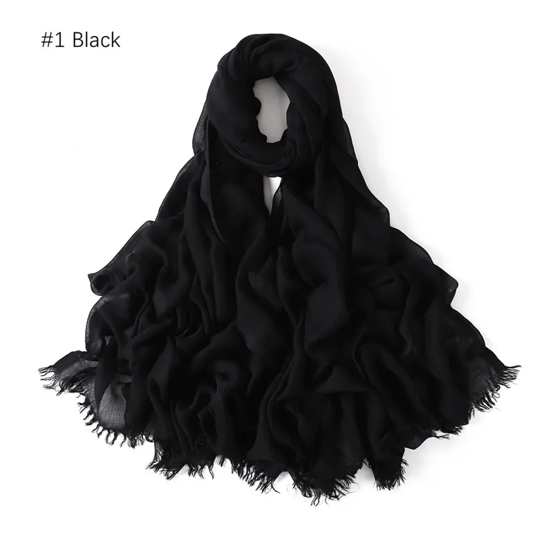 Big Size Plain Fringe 100% Cotton Viscose Hijab Scarf High Quality Wraps and Shawls Pashmina Musulman Headband Islamic Turban images - 6