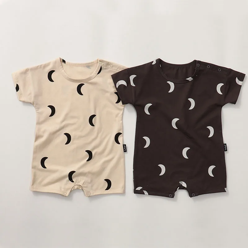 

2022 Summer Baby Boy Romper Casual Infant Unisex Print Moon Jumpsuit Thin Fashion Toddler Girl Cotton Short-sleeved One-piece