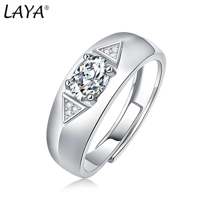

LAYA Real 1 Carat Moissanite Wedding Ring For Men 925 Sterling Silver Round Brilliant Diamond Solitaire Engagement Jewelry