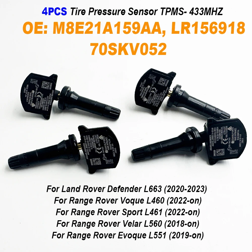 

4 шт. TPMS 433 МГц датчик давления в шинах M8E21A159AA LR156918 для Range Rover Voque L460 Sport L461 Velar L560 Evoque L551