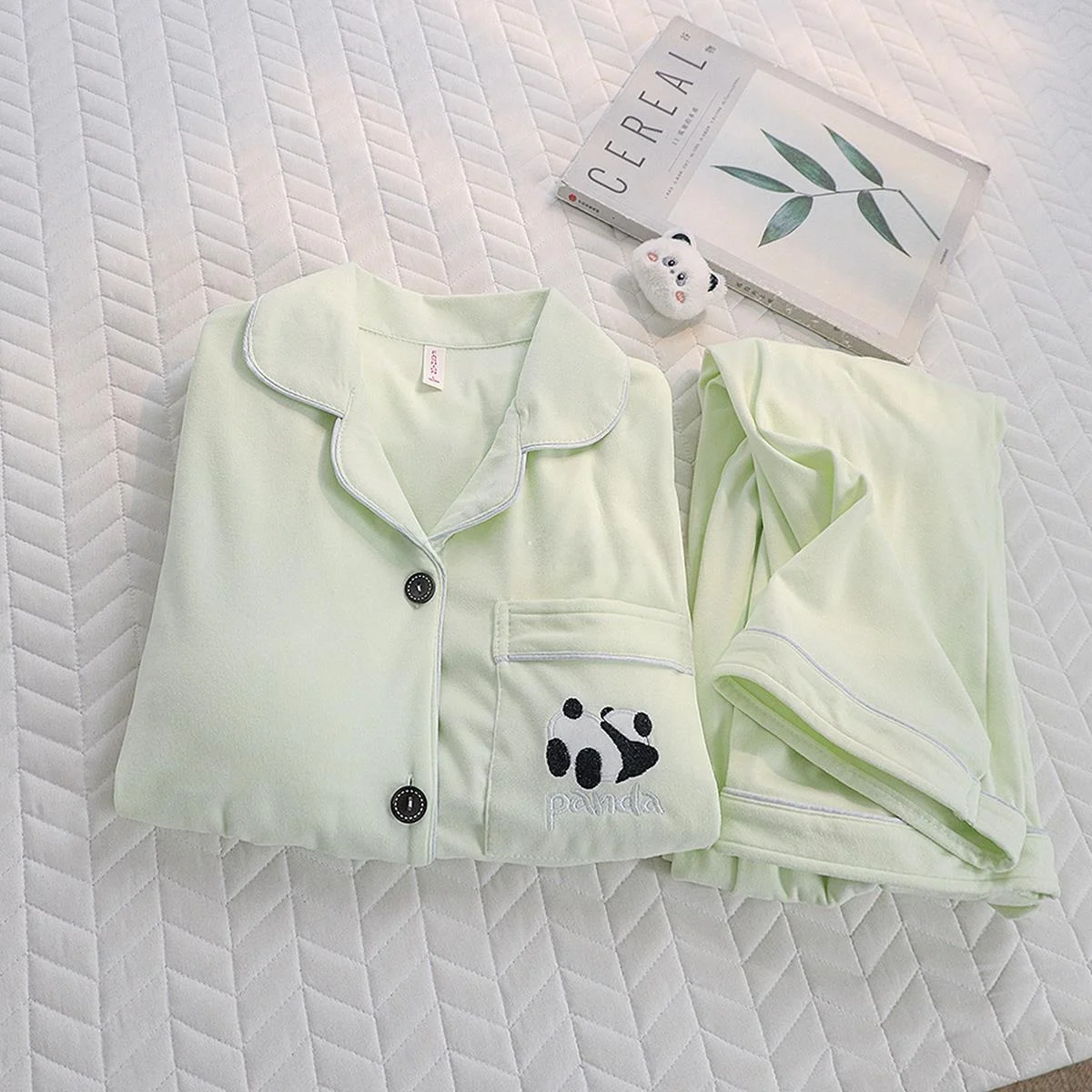 INS мятно-зеленая осенне-зимняя двусторонняя бархатная пижама для женщин домашняя