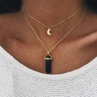 2022 fashion jewelry natural black white stone choker necklace women gold color moon crescent pendant multi layer necklace