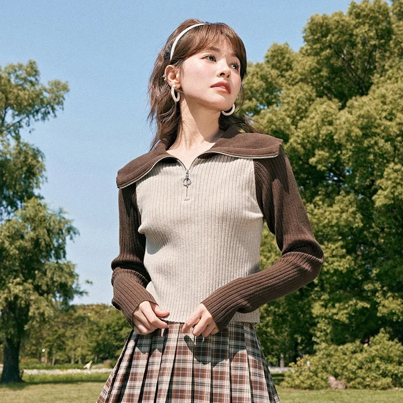 Женский свитер Semir Новинка осени 2023 короткий однотонный Простой Тонкий