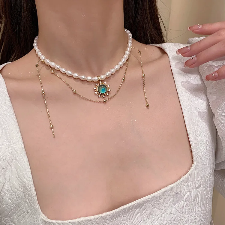 

Korea Chic Luxury Tassel Freshwater Pearl Beads Pendant Necklace