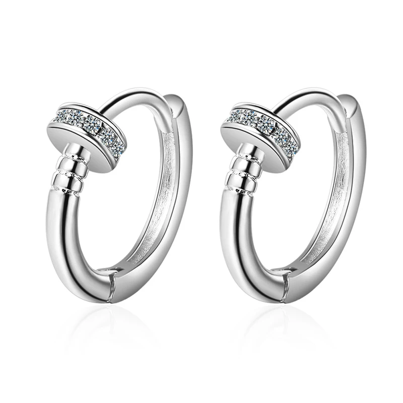 

Silver Color Nail Hoop Earrings For Girls Simple Creative Golden Zirconia Round Small Earrings Summer Wedding Women's Jewelry