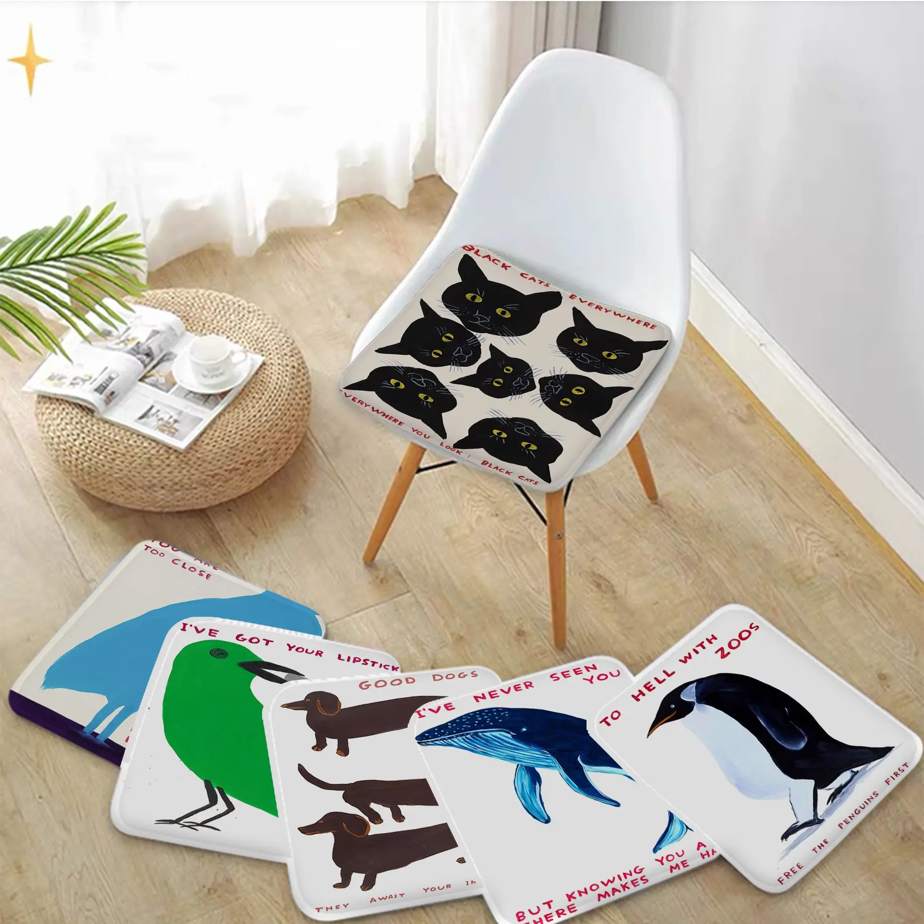

David Shrigley Shell Cat Penguin Tiger Whale Cat Tie Sofa Mat Dining Room Chair Cushions Unisex Fashion Anti-slip Cushion Pads