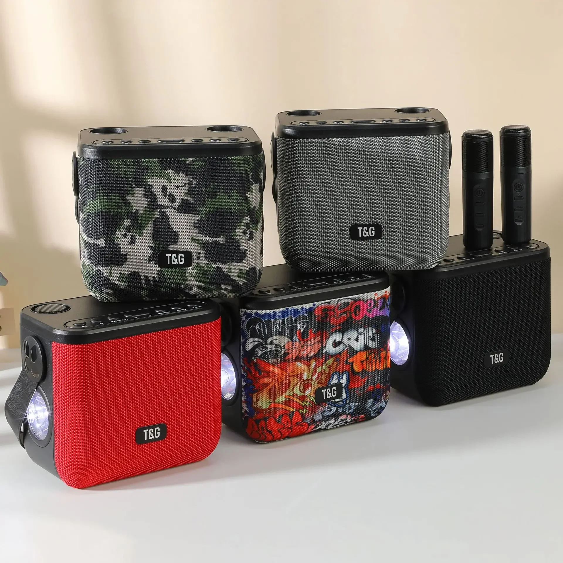 

Bluetooth-Колонка TG-545DK наружная беспроводная, для дома, KTV, двойной микрофон, портативный сабвуфер с фонариком, караоке, стереоколонка