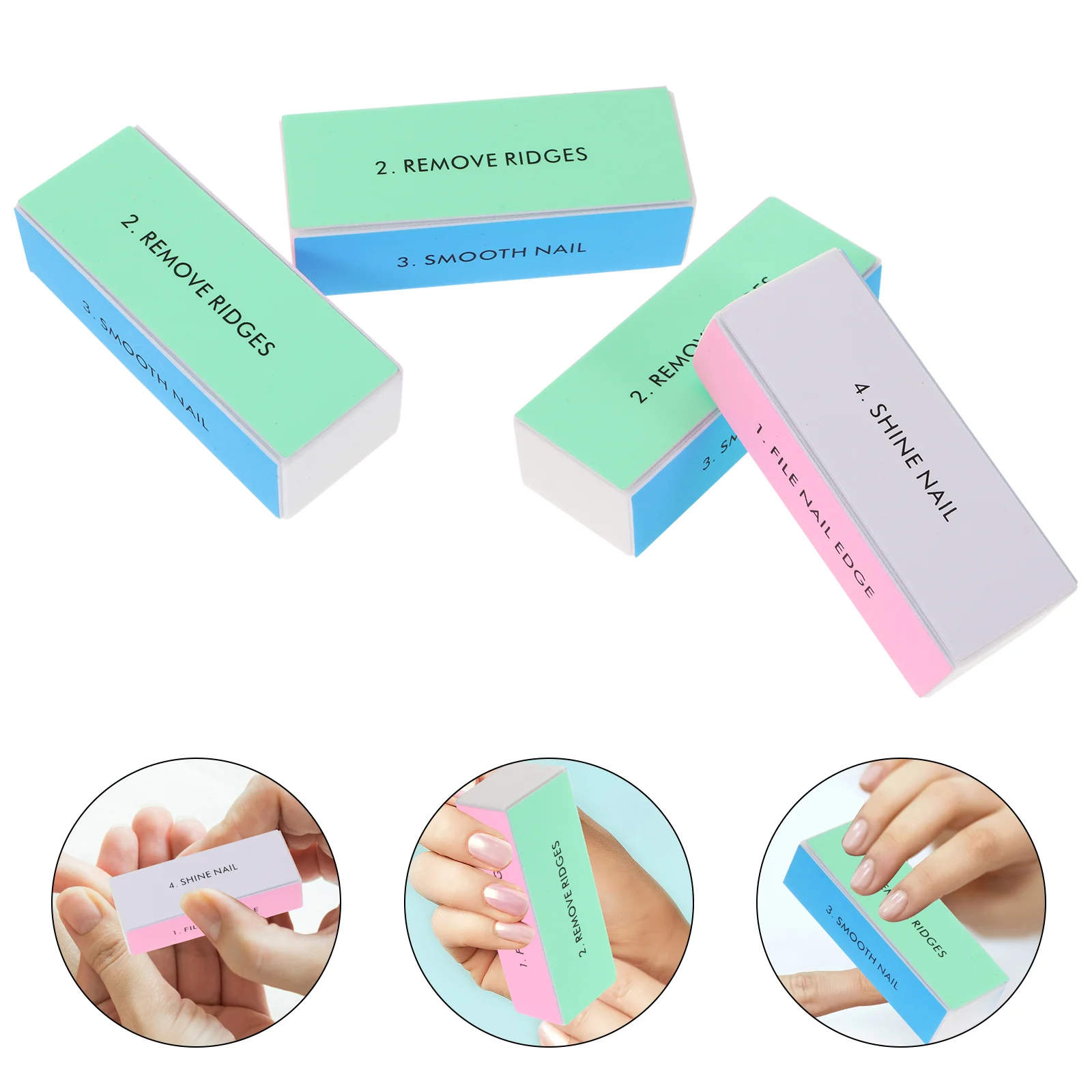 

10pcs/ set Sponge 4- Way Nail Files Manicure Tools Washable Shiners Nail Buffers Sanding Blocks Nail Files Double sided tape