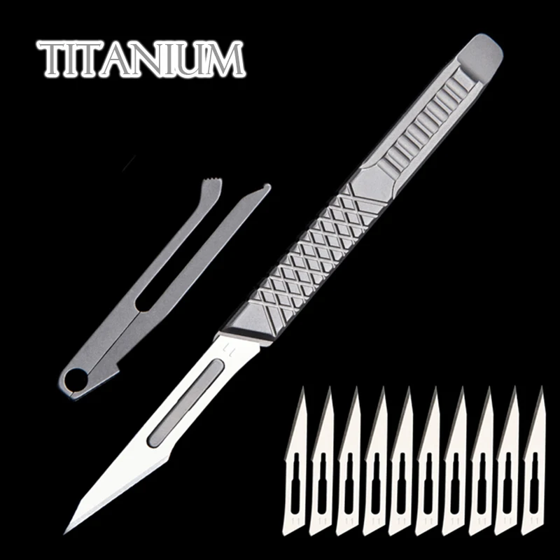 

Titanium Non-Slip Scalpel Knife Engraving Craft Utility Knive Paper Cutting Knife Multifunction Tools Replaceable No11 Blade GIF