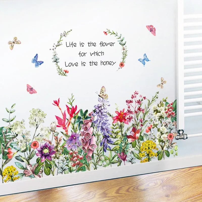 

Wall Stickers Flowers for Home Skirting Line Decoration Vinyl Decal Posters Self-adhesive Waterproof Colorful Wallpapers Murals