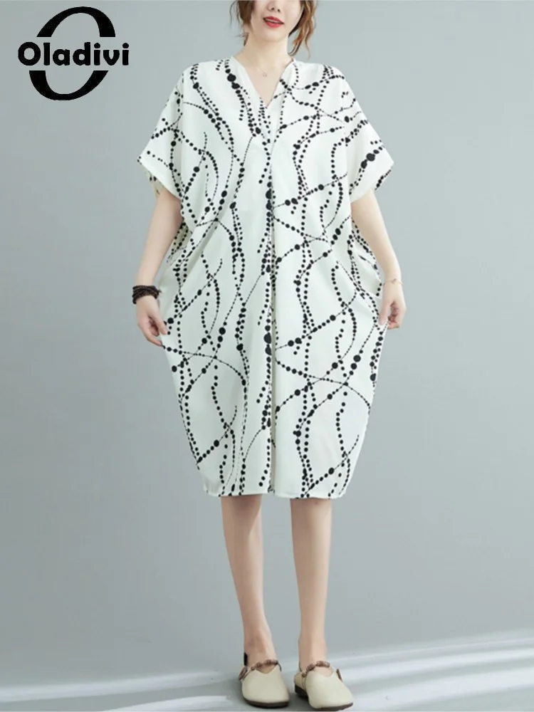 

Oladivi Fashion Pirnt Women Big Size Casual Dress Summer 2022 New Oversized Midi Dresses Female Vestidios Robe Femme 91009 6XL