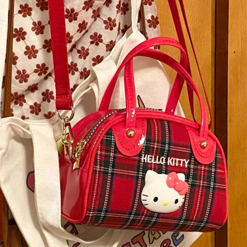 

Kawaii Sanrio Hello Kitty One Shoulder Checker Bag Cartoon Kt Cat Vintage Y2K Millennium Spicy Girls Cute Handheld Crossbody Bag