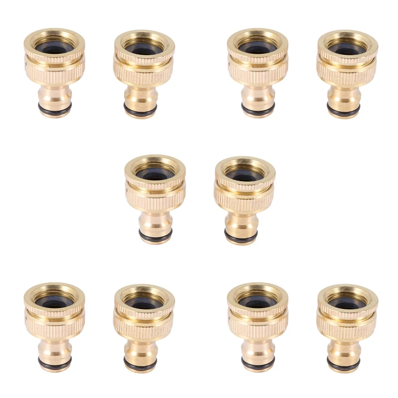

JFBL Hot 10 Pack Brass Garden Hose/Hosepipe Tap Connector 1/2 Inch And 3/4 Inch 2-In-1 Female Threaded Faucet Adapter