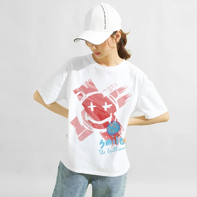 

Trendy Anime Print Harajuku Graphic Ladies T-Shirt 2023 Casual Loose Women's Top Hip Hop Streetwear Clothing Smile Bear Girl Tee
