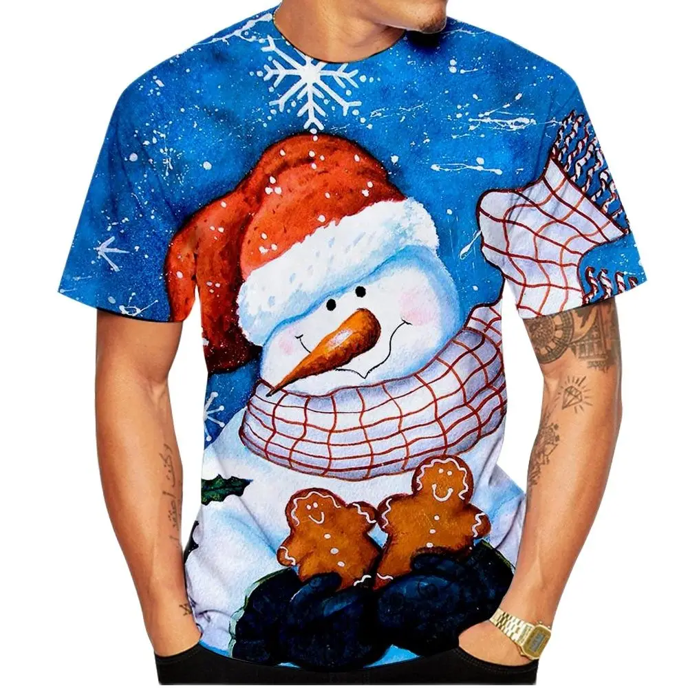 

2022 Men/women Fashion 3d Printed T Shirt Christmas Short Sleeve Unisex Casual Santa Cartoon Tshirt Cute Snowman Men Clothes Tee